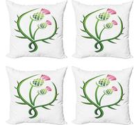 ABAKUHAUS Ensemble de housses de coussin Distel (4 pièces), motif floral graphique, impression numérique moderne recto-verso, 60 cm x 60 cm, vert citron et blanc