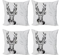 ABAKUHAUS Ensemble de housses de coussin en bois de cerf (4 pièces), motif tribal cerf rouge, impression numérique moderne recto-verso, 50 cm x 50 cm, gris pâle noir