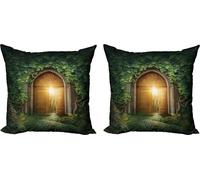 ABAKUHAUS Ensemble de housses de coussin fantaisie (2 pièces), Mystic Vivid Sun Beams, imprimé numérique recto-verso avec fermeture éclair, 50 cm, vert et marron