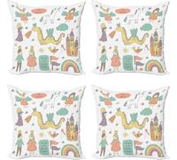 ABAKUHAUS Ensemble de housses de coussin fantaisie (4 pièces), dragon et roi doodle, impression numérique moderne recto-verso, 50 cm x 50 cm, multicolore