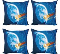 ABAKUHAUS Ensemble de housses de coussin fantaisie (4 pièces), Planet Galaxy Cosmos, impression numérique moderne recto-verso, 60 cm x 60 cm, violet bleu orange