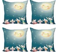 ABAKUHAUS Ensemble de housses de coussin fantaisie (4 pièces), souris Crowd pleine lune, impression numérique moderne recto-verso, 45 cm x 45 cm, multicolore