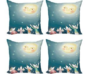 ABAKUHAUS Ensemble de housses de coussin fantaisie (4 pièces), souris Crowd pleine lune, impression numérique moderne recto-verso, 45 cm x 45 cm, multicolore