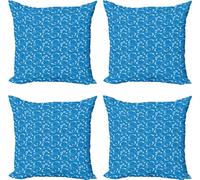 ABAKUHAUS Ensemble de housses de coussin Gecko (4 pièces), animaux sauvages des forêts, impression numérique moderne recto-verso, 45 cm x 45 cm, bleu et blanc