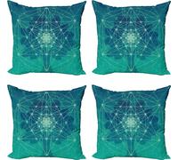 ABAKUHAUS Ensemble de housses de coussin géométriques (4 pièces), arbre avec formes, impression numérique moderne recto-verso, 50 cm x 50 cm, pétrole, bleu, vert