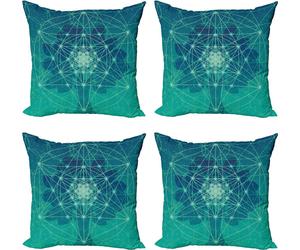 ABAKUHAUS Ensemble de housses de coussin géométriques (4 pièces), arbre avec formes, impression numérique moderne recto-verso, 50 cm x 50 cm, pétrole, bleu, vert