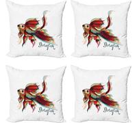 ABAKUHAUS Ensemble de housses de coussin Goldfish (4 pièces), art gravé dessiné à la main, impression numérique moderne recto-verso, 45 cm x 45 cm, multicolore