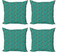 ABAKUHAUS Ensemble de housses de coussin Goldfish (4 pièces), poissons et plantes dessinés à la main, impression numérique moderne recto-verso, 40 cm x 40 cm, multicolore