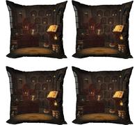ABAKUHAUS Ensemble de housses de coussin gothiques (4 pièces), Magiciens avec crâne, Impression numérique moderne recto-verso, 60 cm x 60 cm, brunette Brown