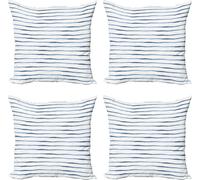 ABAKUHAUS Ensemble de housses de coussin Harbor Stripes (4 pièces), motif océan, impression numérique moderne recto-verso, 60 cm x 60 cm, bleu nuit et blanc
