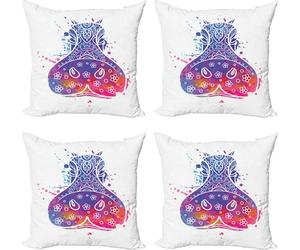 ABAKUHAUS Ensemble de housses de coussin Hippopotame (4 pièces), effet dentelle décoratif, impression numérique moderne recto-verso, 40 cm x 40 cm, multicolore