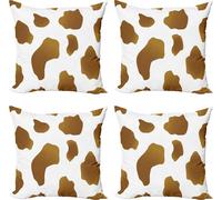 ABAKUHAUS Ensemble de housses de coussin imprimé vache (4 pièces), taches brunes sur fond vache, impression numérique moderne recto-verso, 40 cm x 40 cm, blanc-marron