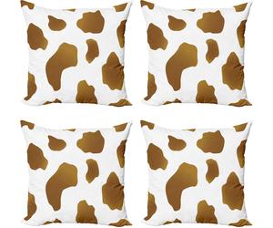 ABAKUHAUS Ensemble de housses de coussin imprimé vache (4 pièces), taches brunes sur fond vache, impression numérique moderne recto-verso, 40 cm x 40 cm, blanc-marron