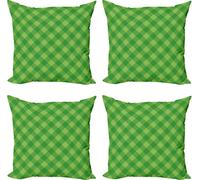 ABAKUHAUS Ensemble de housses de coussin irlandaises (4 pièces), carreaux verts rétro, impression numérique moderne recto-verso, 40 cm x 40 cm, vert vert tilleul