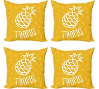 ABAKUHAUS Ensemble de housses de coussin jaunes (4 pièces), Ananas exotiques été, Impression numérique moderne recto-verso, 40 cm x 40 cm, Jaune blanc