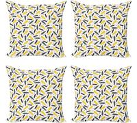 ABAKUHAUS Ensemble de housses de coussin jaunes (4 pièces), plumes rétro à pois, impression numérique moderne recto-verso, 40 cm x 40 cm, jaune et noir