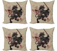 ABAKUHAUS Ensemble de housses de coussin König (4 pièces), Courage Lion, impression numérique moderne recto-verso, 50 cm x 50 cm, noir, blanc et bordeaux
