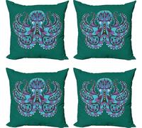 ABAKUHAUS Ensemble de housses de coussin Krake (4 pièces), Totem, Impression numérique moderne recto-verso, 50 cm x 50 cm, bleu pétrole mauve