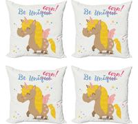 ABAKUHAUS Ensemble de housses de coussin licorne (4 pièces), mots amusants pour enfants, impression numérique moderne recto-verso, 45 cm x 45 cm, multicolore