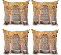 ABAKUHAUS Ensemble de housses de coussin marocaines (4 pièces), Tour Hassan de Rabat, Impression numérique moderne recto-verso, 40 cm x 40 cm, Abricot Pale Brown