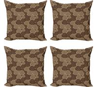 ABAKUHAUS Ensemble de housses de coussin marron et ivoire (4 pièces), forme ovale triangulaire, impression numérique moderne recto-verso, 50 cm x 50 cm, marron foncé Marron
