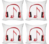 ABAKUHAUS Ensemble de housses de coussin musicales (4 pièces), Cher casque audio, Impression numérique moderne recto-verso, 60 cm x 60 cm, rouge, noir, gris
