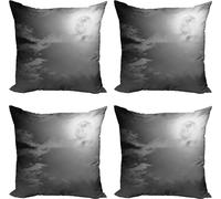 ABAKUHAUS Ensemble de housses de coussin Night Sky (4 pièces), pleine lune et nuages, impression numérique moderne recto-verso, 50 cm x 50 cm, noir et blanc