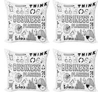 ABAKUHAUS Ensemble de housses de coussin noir et blanc (4 pièces), thème « Business Planning », impression numérique moderne recto-verso, 45 cm x 45 cm, noir et blanc