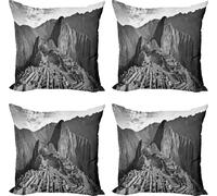 ABAKUHAUS Ensemble de housses de coussin noir et blanc (4 pièces), vue d'un village péruvien, impression numérique moderne recto-verso, 45 cm x 45 cm, noir et blanc