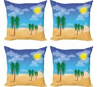 ABAKUHAUS Ensemble de housses de coussin Oase (4 pièces), silhouettes de palmiers Sunny Sky, impression numérique moderne recto-verso, 50 cm x 50 cm, violet bleu multicolore