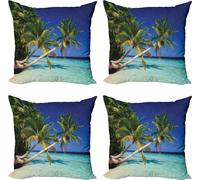 ABAKUHAUS Ensemble de housses de coussin Océan (4 pièces), Malediven Bay Resort, impression numérique moderne recto-verso, 50 cm x 50 cm, turquoise bleu marine