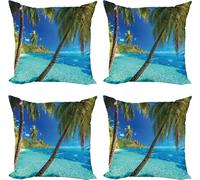 ABAKUHAUS Ensemble de housses de coussin Océan (4 pièces), palmiers, mer, plage, impression numérique moderne recto-verso, 50 cm x 50 cm, bleu turquoise