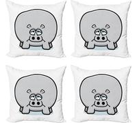 ABAKUHAUS Ensemble de housses de coussin pour animaux (4 pièces), animaux à l'expression triste, impression numérique moderne recto-verso, 40 cm x 40 cm, gris et bleu clair