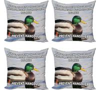 ABAKUHAUS Ensemble de housses de coussin pour animaux (4 pièces), canard colvert avec mots, impression numérique moderne recto-verso, 50 cm x 50 cm, multicolore