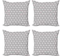ABAKUHAUS Ensemble de housses de coussin pour animaux (4 pièces), écureuil avec gâteau d'anniversaire, impression numérique moderne recto-verso, 40 cm x 40 cm, gris, blanc et rose
