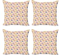ABAKUHAUS Ensemble de housses de coussin pour animaux (4 pièces), lions et dinosaures rigolos dans des voitures, impression numérique moderne recto-verso, 60 cm x 60 cm, multicolore