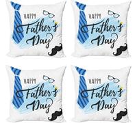 ABAKUHAUS Ensemble de housses de coussin pour la fête des pères (4 pièces), articles et mots pour papa, impression numérique moderne recto-verso, 45 cm x 45 cm, bleu ciel profond bleu clair