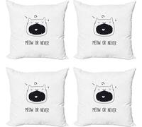 ABAKUHAUS Ensemble de housses de coussin pour les amoureux des chats (4 pièces), Meow or Never Word Fangs, impression numérique moderne recto-verso, 50 cm x 50 cm, marron foncé