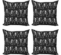 ABAKUHAUS Ensemble de housses de coussin squelette (4 pièces), danse amusante d'Halloween, impression numérique moderne recto-verso, 40 cm x 40 cm, gris anthracite et blanc