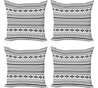 ABAKUHAUS Ensemble de housses de coussin tribales (4 pièces), folklorique américain, impression numérique moderne recto-verso, 45 cm x 45 cm, noir et blanc