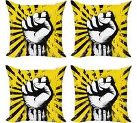 ABAKUHAUS Ensemble de housses de coussin urbain graffiti (4 pièces), poing fermé, impression numérique moderne recto-verso, 50 cm x 50 cm, noir, jaune et blanc