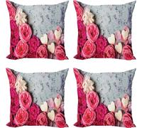 ABAKUHAUS Ensemble de housses de coussin Vintage Rose (4 pièces), photo de fleurs encadrée, impression numérique moderne recto-verso, 50 cm x 50 cm, gris rose coquille d'œuf