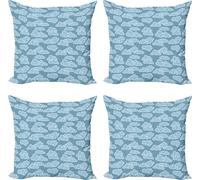 ABAKUHAUS Ensemble de housses de coussin Wolke (4 pièces), style doodle météo, impression numérique moderne recto-verso, 50 cm x 50 cm, bleu bébé bleu pâle
