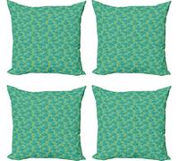 ABAKUHAUS Ensemble de housses de coussin Wolken (4 pièces), ciel nocturne caricatural pour enfants, impression numérique moderne recto-verso, 45 cm x 45 cm, turquoise et jaune