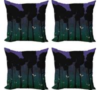 ABAKUHAUS Firefly Ensemble de housses de coussin (4 pièces), Forêt Nuit Cartoon Enfants, Impression numérique moderne recto-verso, 60 cm x 60 cm, Brun foncé Violet