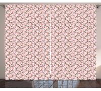 ABAKUHAUS Fleurs Rideau rustique, branche d'arbre Sakura, salon Rideaux universels avec boucles et crochets, 280 x 175 cm, vert jade saumon rose poudré