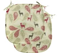 ABAKUHAUS Hirsch Coussins pour chaises de salle à manger, motif animalier sophistiqué, coussins décoratifs imperméables avec sangles pour sièges de cuisine, 40 cm x 40 cm, lot de 2, vert olive vert cl