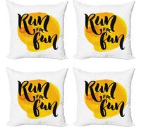 ABAKUHAUS Inspirant ensemble de housses de coussin (4 pièces), Run for Run Words, impression numérique moderne recto-verso, 45 cm x 45 cm, noir, blanc, jaune