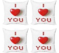 ABAKUHAUS Je t'aime, lot de 4 housses de coussin, lettres 3D en forme de cœur, impression numérique moderne recto-verso, 40 cm x 40 cm, rouge et blanc