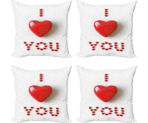 ABAKUHAUS Je t'aime, lot de 4 housses de coussin, lettres 3D en forme de cœur, impression numérique moderne recto-verso, 40 cm x 40 cm, rouge et blanc